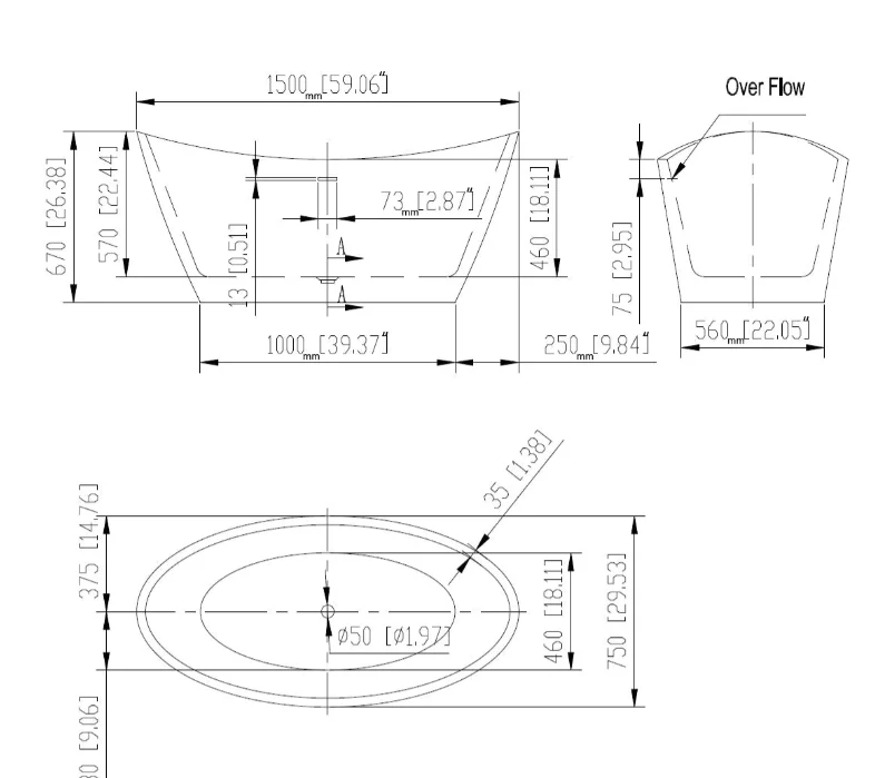Empava 59 in. Freestanding Soaking Bathtub | EMPV-59FT1518 - Image 11