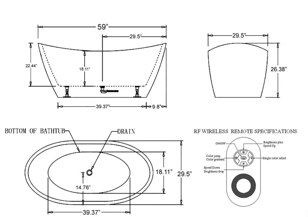 Empava 59 in. Freestanding Soaking Bathtub with LED | EMPV-59FT1518LED - Image 11